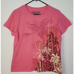 Electric Cafe Short Sleeve Floral Design T-Shirt Womens XL Pink 0263